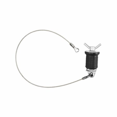WHITECAP IND BOAT DRAIN PLUG Bailer; 1 Inch Diameter; Aluminum; With Stainless Steel Cable And Nut S-0211C